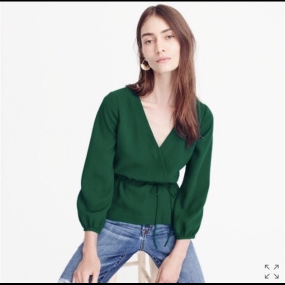 J Crew Drapey faux wrap top crepe Emerald Green 4